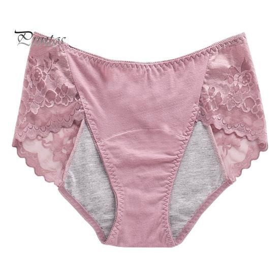 Women Menstrual Panties Lace Solid Color Plus Size Butt-lifted Mid Waist Seamless Elastic Period Leakproof Briefs Underpants Female Underwear