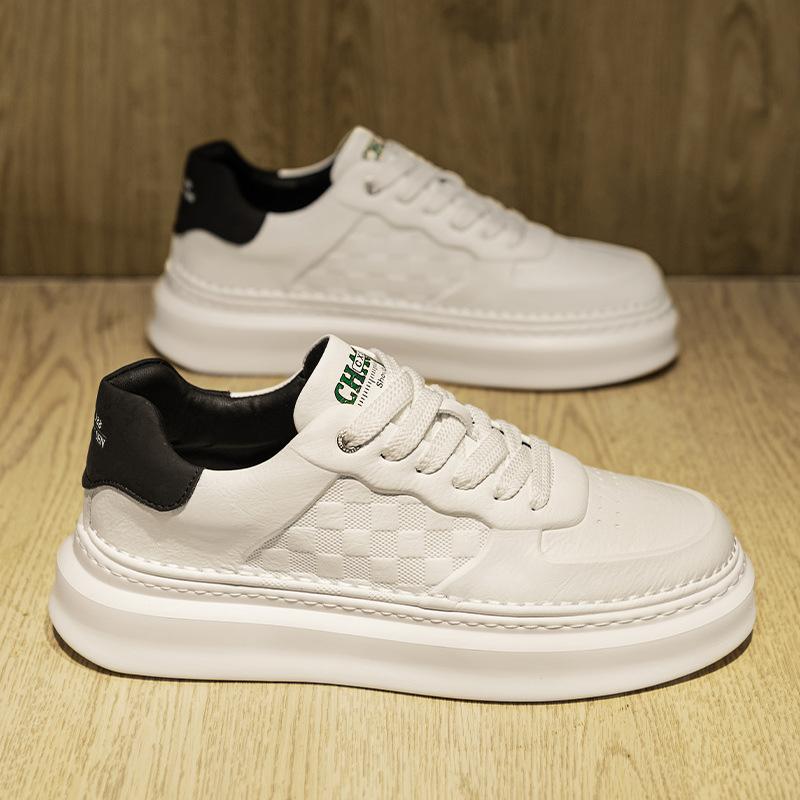 High Quality Thick-soled Heightening Leather Surface White Shoes Autumn Low-top Sports Board Shoes Work Casual Versatile Men's Shoes