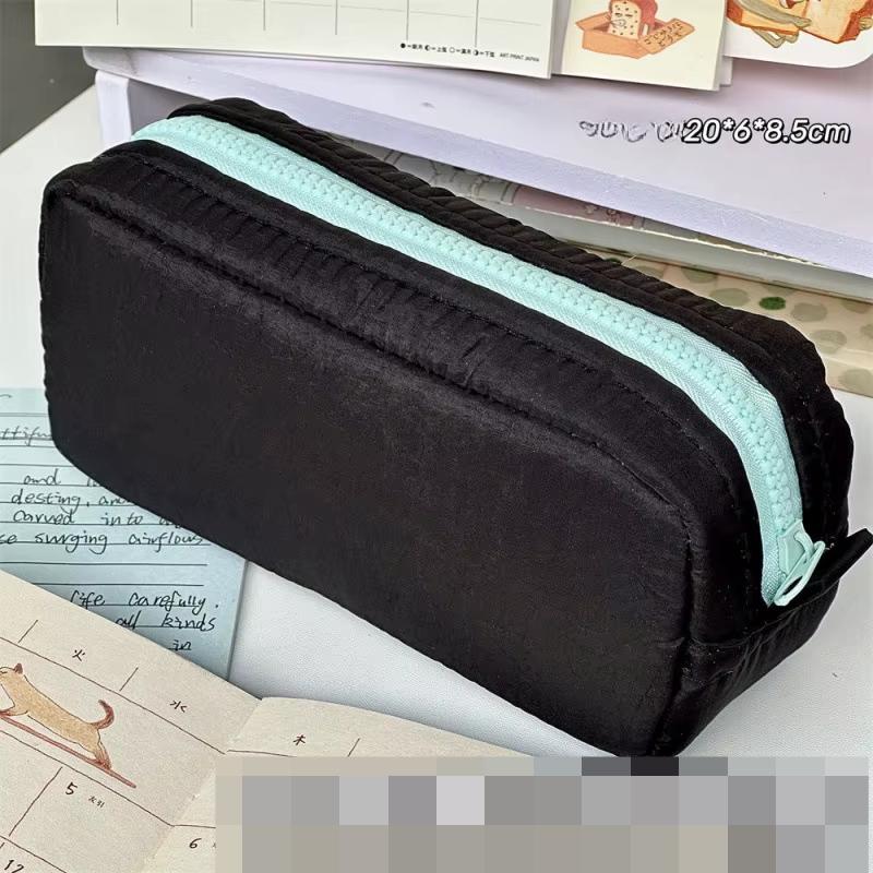 Simplicity Solid Color Pen Bag Zipper Design Portable Pencil Case Large Capacity Stationery Bag Gift Back To School