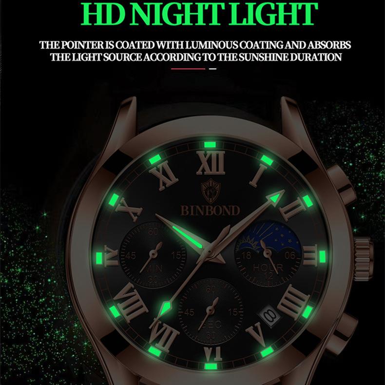 BINBOND with Gift Box Luxury Crocodile Leather Watch Analog Quarzt Wirst Watches Trendy Gifts