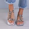 Ladies Summer Shoes Rhinestone Butterfly Pearls Flat Bottom Sandals Transparent One Strap Large Size Sandals Slippers