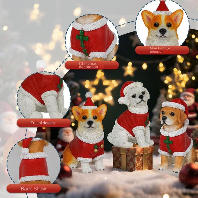 Dog Christmas Statues For Decoration Resin Sculptures Christmas Ornaments Living Room Table Desk Decorative Home Decor Drop Ship