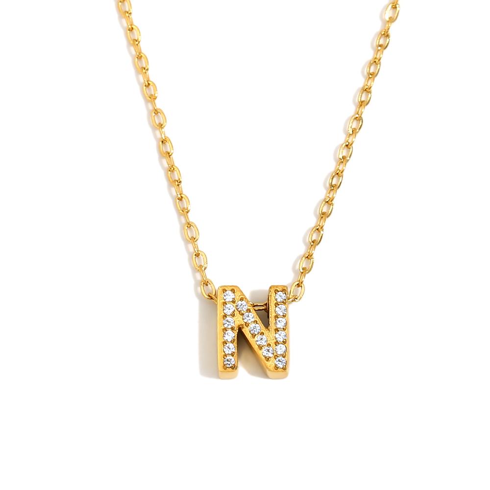 E.B.belle Shiny Mini Rhinestone 26 Letters Pendant Necklace 18K Gold Plated Stainless Steel Initial Fashion Women Neck Jewelry