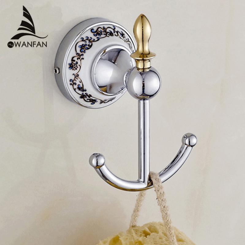 Металлические хромированные серебристые крючки для халатов, вешалки для одежды и полотенец, крючки для пальто, настенные крючки, керамические аксессуары для ванной комнаты, держатель для полотенец ST-66701