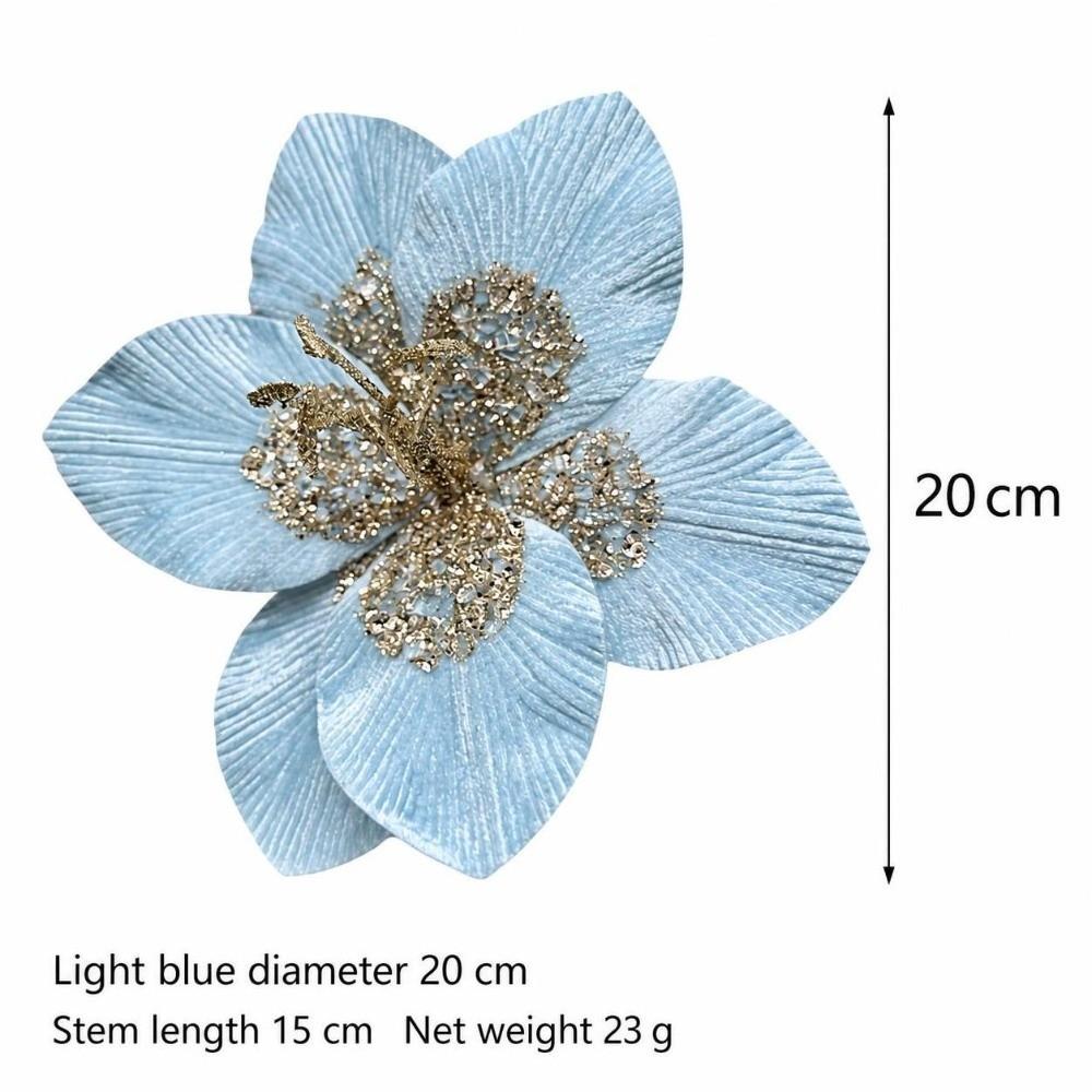 1PC Glitter Sequin Christmas Fake Flowers Flannel Magnolia Flowers Xmas New Year Decor