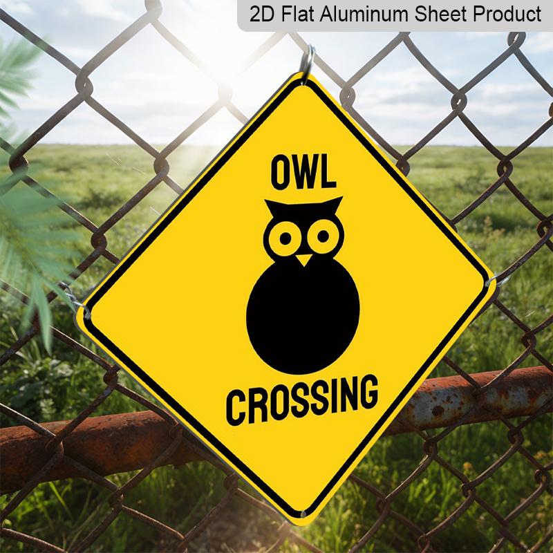 2D Flat 1pc - Metal Sign Featuring A 2D Flat Design of An Owl Crossing Warning, Suitable for Indoor and Outdoor Decoration in Gardens, Yards, and