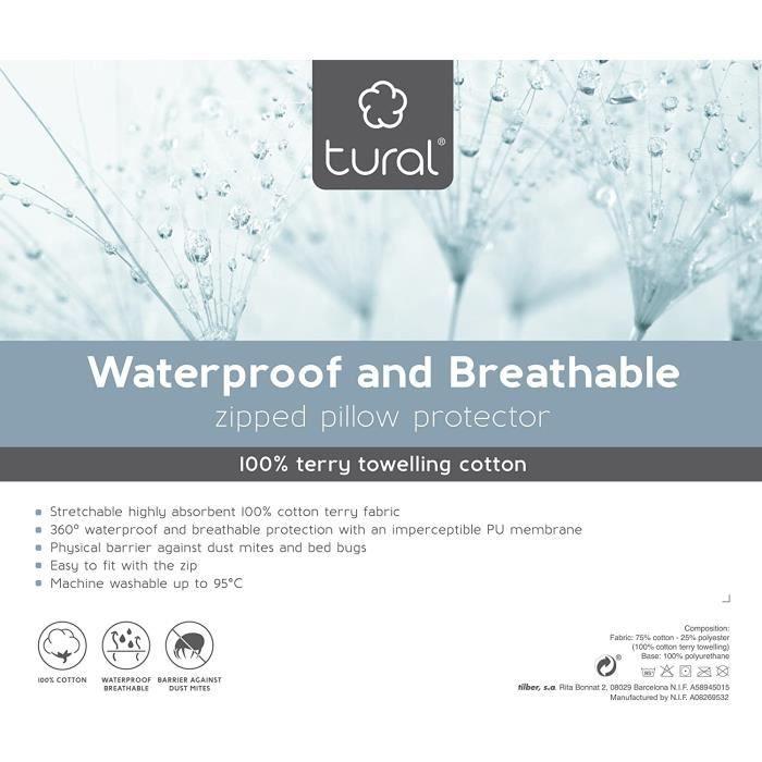 Housse D'oreiller - Tural - 40x60cm - Imperméable - Respirante - 100% Coton