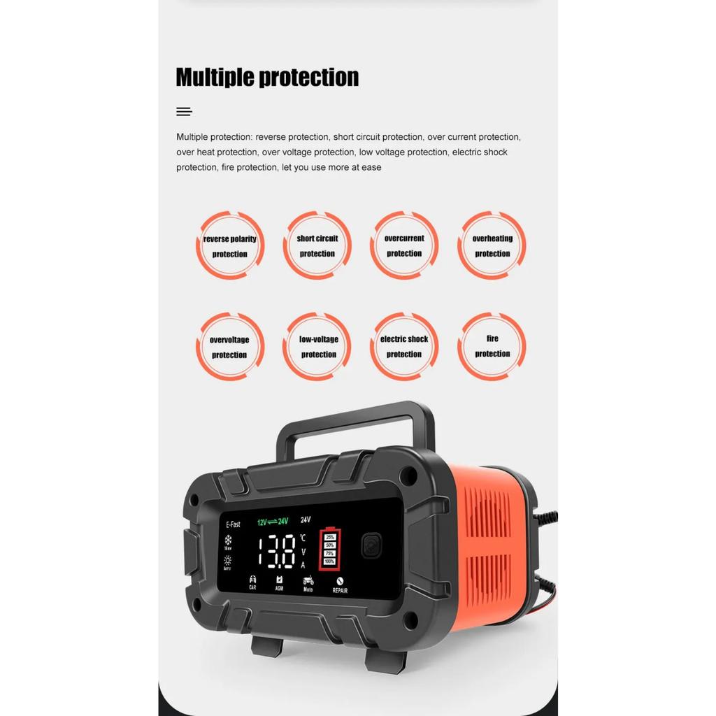 7-сегментное 10A/5A/6A автомобильное зарядное устройство для мотоцикла 12V/24V интеллектуальное зарядное устройство литиевый AGM GEL свинцово-кислотный LiFePO4 зарядное устройство для автомобиля