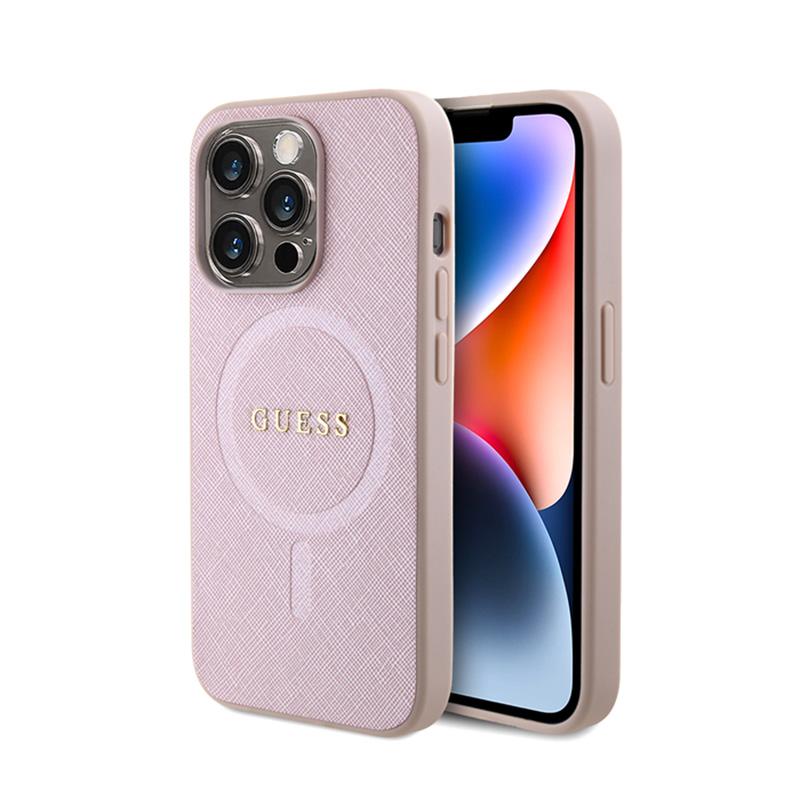 Guess Saffiano Magsafe - Etui Iphone 15 Pro (Różowy)