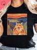 Vintage Scared Cat Print Tshirt Classic Casual Short Sleeve Crew Neck Cotton Top for Spring Summer Unisexs Outdoors Clothing