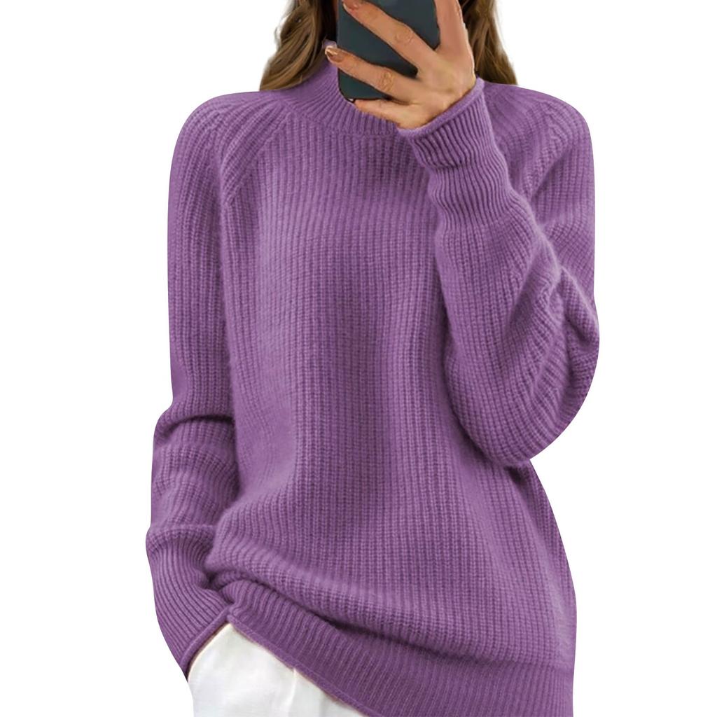 Женский модный круглый вырез однотонный вязаный свитер топ пуловер повседневный свитер