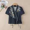 Women Casual V-Neck Summer Short Sleeve Floral Blouse
