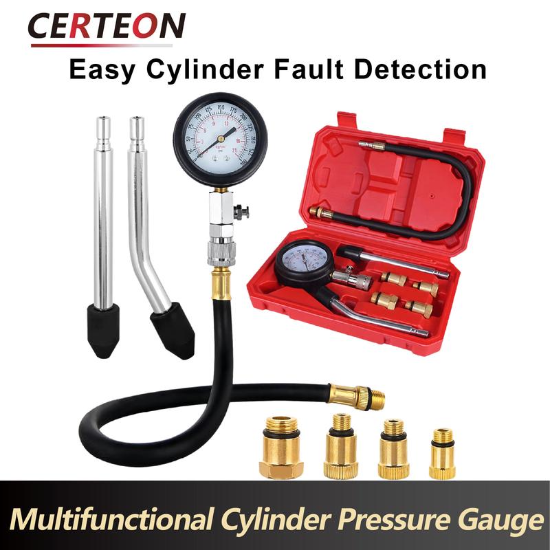 Cylinder Compression Tester 0-300 PSI Kit for Car Motorcycle Engine with M10 M12 Adapters Petrol Pressure Gauge Tool
