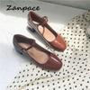 New Spring Shallow Shoes for Women 2024 Casual Thick Heeled Leather Women's Shoes Mary Janes Black Buckle Strap PU Flats Shoes
