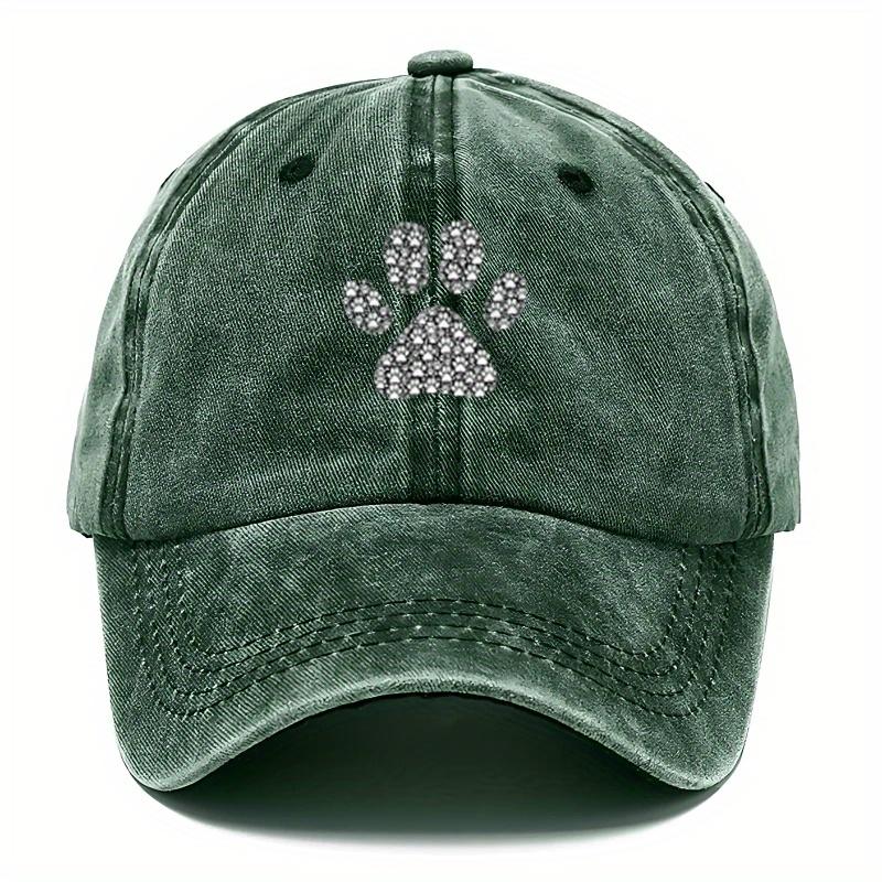 pc Washed Baseball Cap with Sparkling Dog Paw Design Unisex Wear and Tear Cap Suitable for Outdoor Sports Adjustable Size H