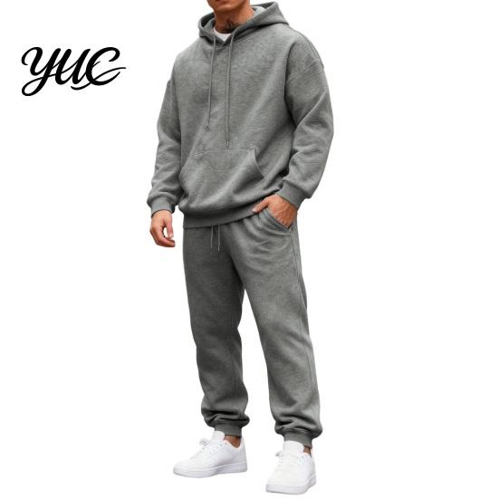 Two Piece Sweatsuit Men 2 Set, Solid Color Hoodie Sweatpants Long Sleeve Tops Breathable Running Sportswear Casual Sport Pants Athletic Tracksuit for