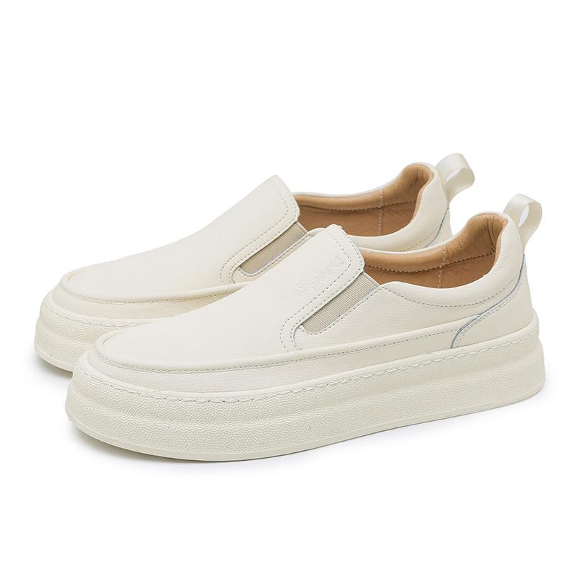 Модные молодежные последние тенденции мужские кожаные повседневные уличные туфли на платформе мокасины слипоны высокого качества белые минималистичные толстые кроссовки