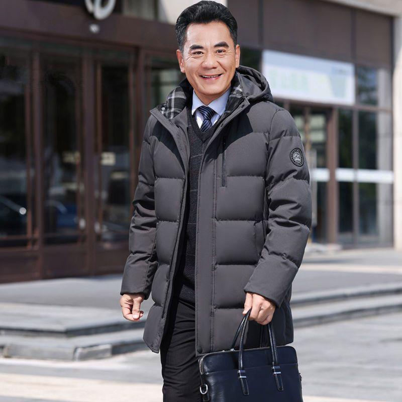 Middle-aged and Elderly Men's Down Jacket Mid-length Winter New Style Casual Fur Collar Warm Coat