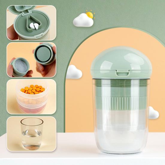 4-in-1 Pill Crusher Cutter with Stainless Steel Blade V-Shaped Splitter Drinking Cup Pill Grinder