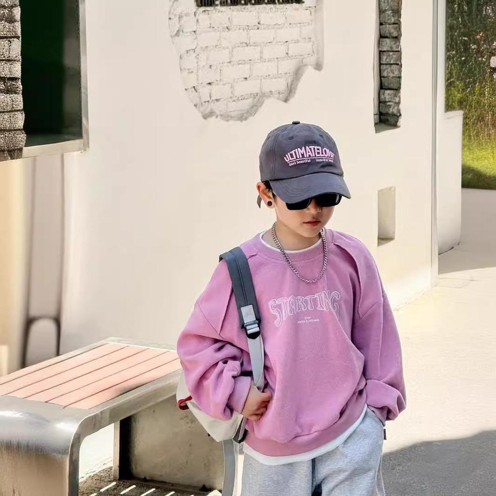 2024 Autumn Korean-Style Kids' Letter Print Spliced Sweatshirt - Casual Two-Piece Look for Boys & Girls