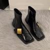 Fashion 2024 New Autumn and Winter Women's Short-tube Metal-decorated Square-toe Casual Solid Color Fashion Boots