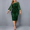 Party Dress Plus Size Ladies Midi Sequin Mesh Long Sleeve Lace Elegant Bodycon XL-5XL Evening Dress