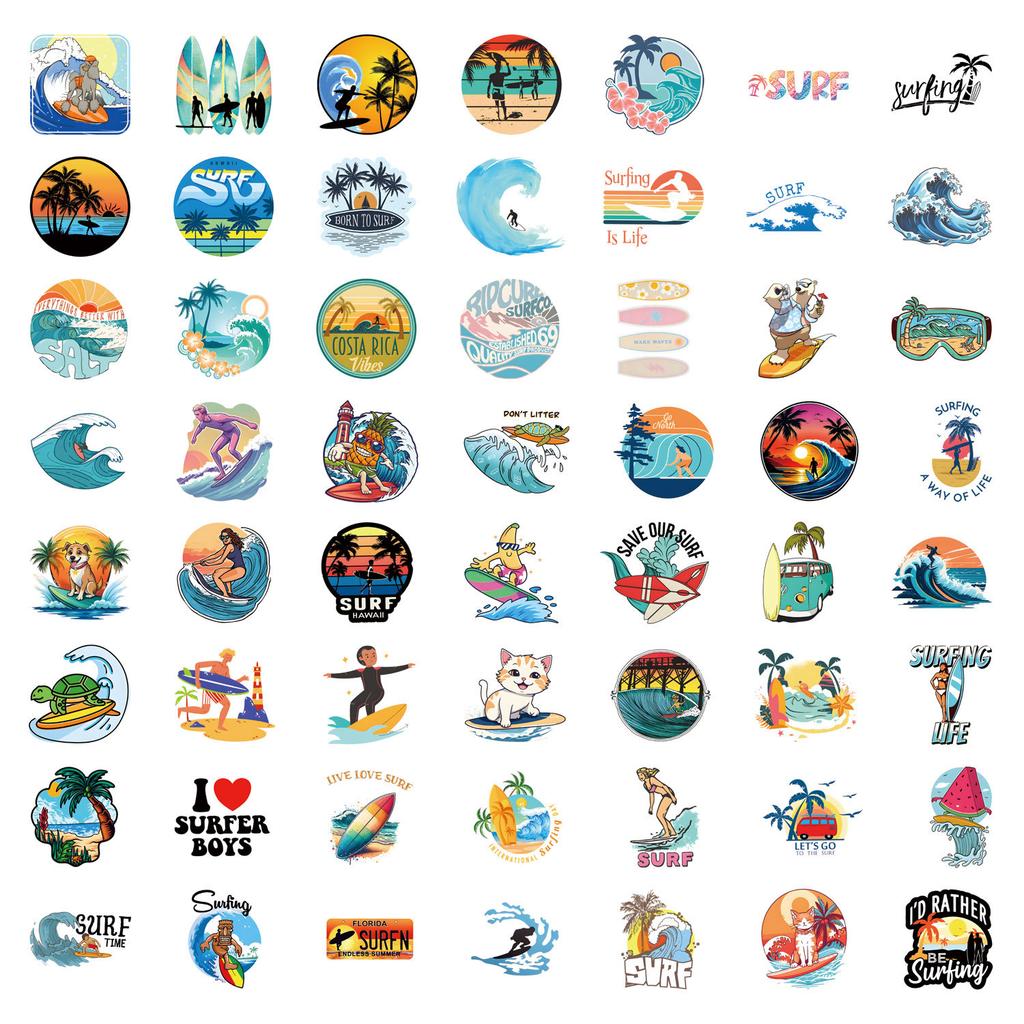 55 New SURF Graffiti Stickers Decorate Suitcase Scooter DIY Cartoon Stickers