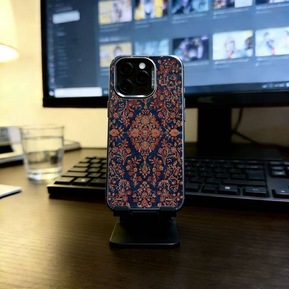 Персидский Ковер Цветочный Узор Арабский Чехол для Телефона Для iPhone 17,16,15,14,13,12,11 Plus,Pro Max,XS,Цветной Посеребренный Внутренний Чехол