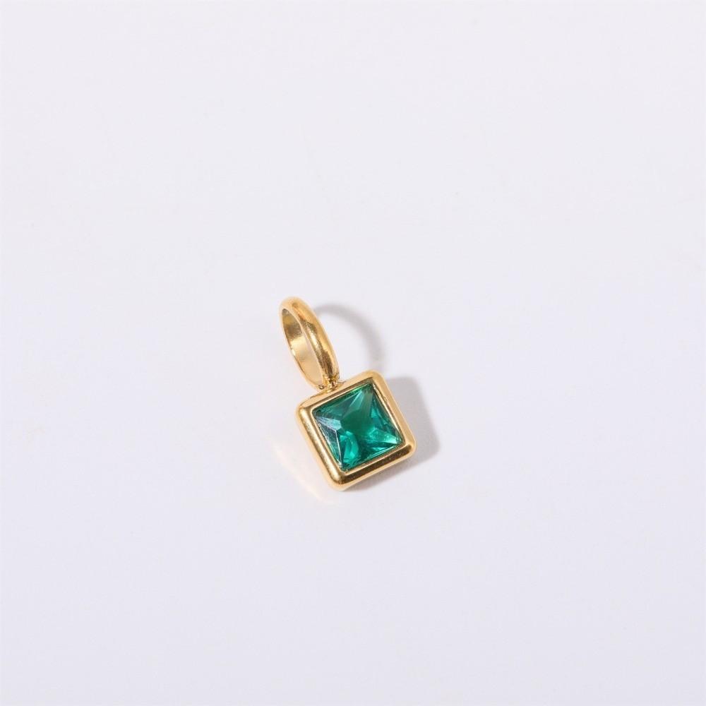 Stainless Steel Square Stone Pendant Colored Zirconia Designer Pendant Necklaces  Jewelry Gift