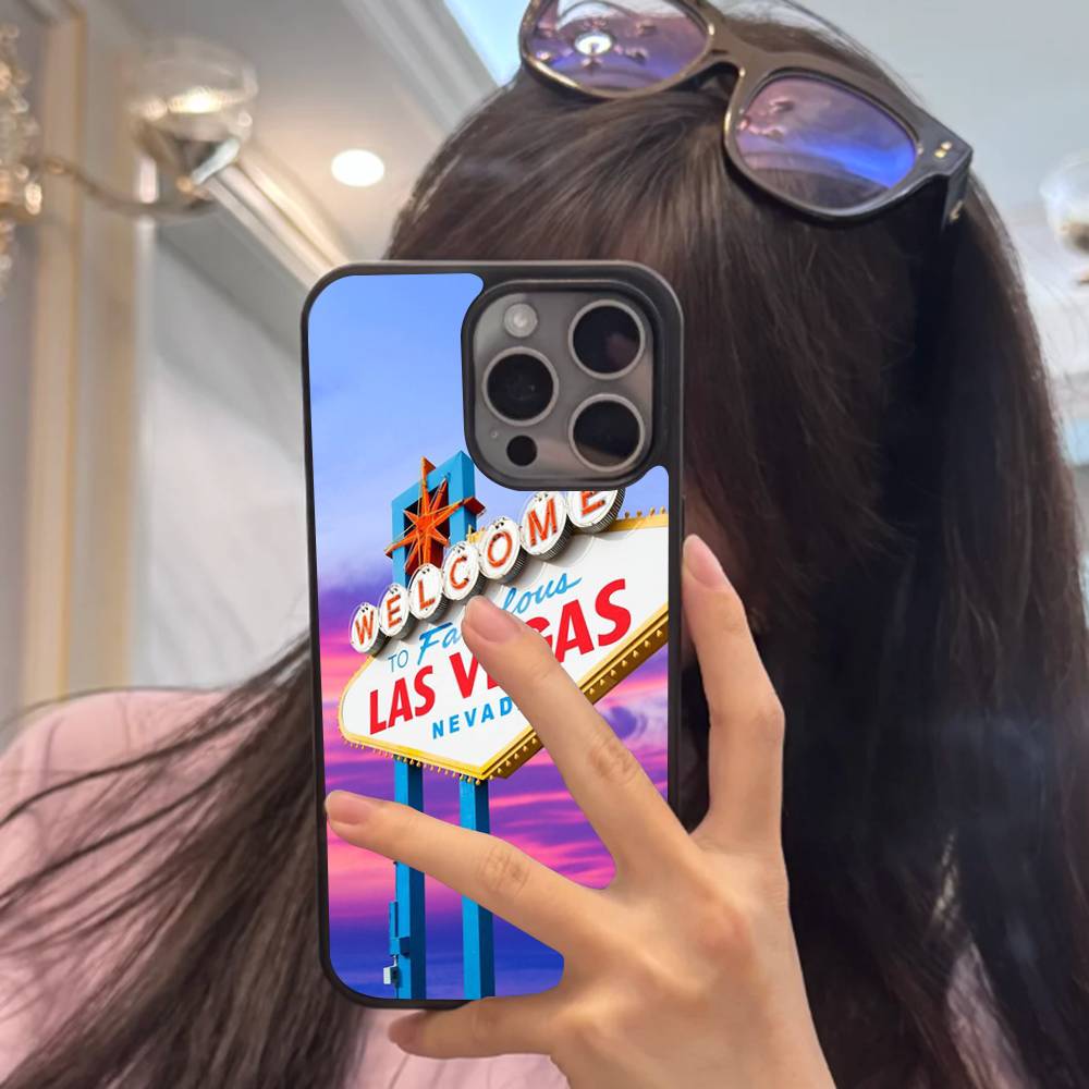 Las Vegas Sign LIGHTS Nevada Black Hard Plastic Phone Case For Iphone 17 Air 16 15 14 13 12 11 Pro Max PC TPU