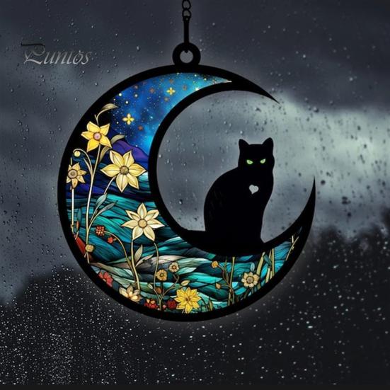 Hanging Ornament Colourful Cat/Dog On The Moon Design with Hanging Hole Vibrant Color Window Hanging Memorial Pendant Home Decoration