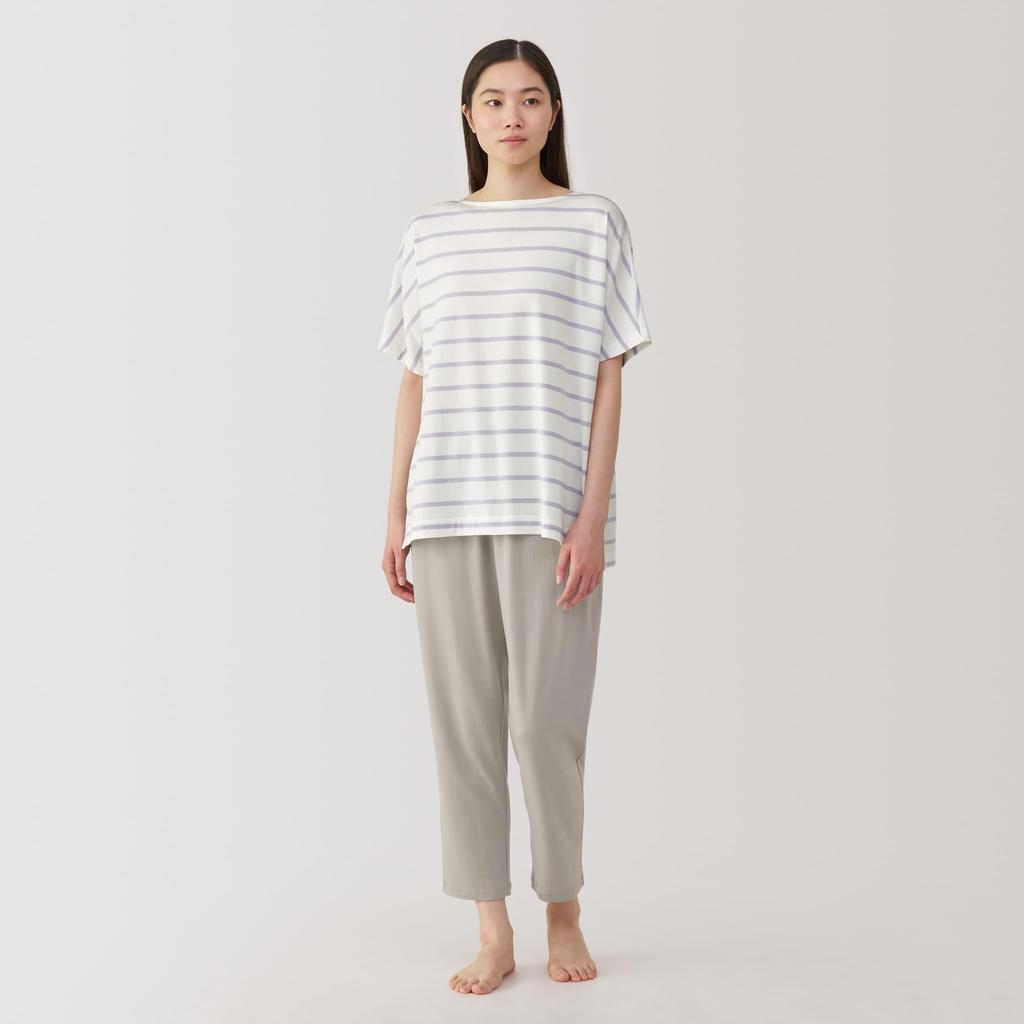 MUJI Smooth and Cool Loungewear Set in Smoky Purple Size XS Women's Short-Sleeve (FD1LBA5S) Stripes,