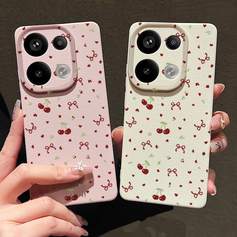 Чехол из мягкой кожи с принтом вишневого банта TPU для Xiaomi 13T Pro Poco X6 Redmi Note 14 13 Pro 12 11, тонкий противоударный матовый защитный чехол для телефона