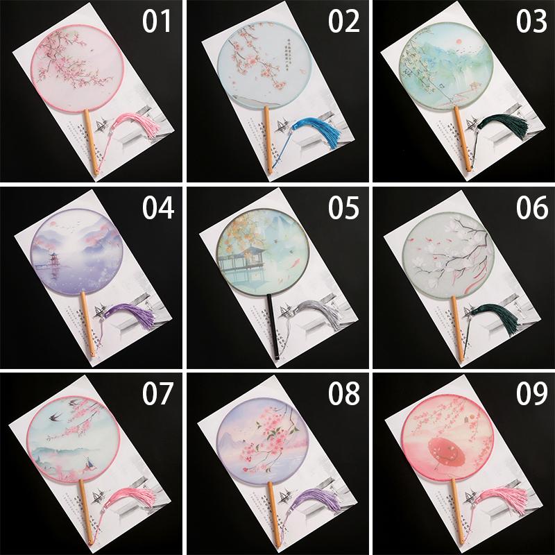 1шт классические печатные кисточки с длинной ручкой круглые веера круглый свадебный веер