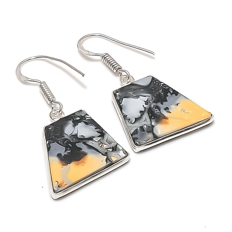 Натуральный Малигановый Яшмовый Камень Ручной Работы Серьга из Стерлингового Серебра 925 пробы 1,42" AE-11591