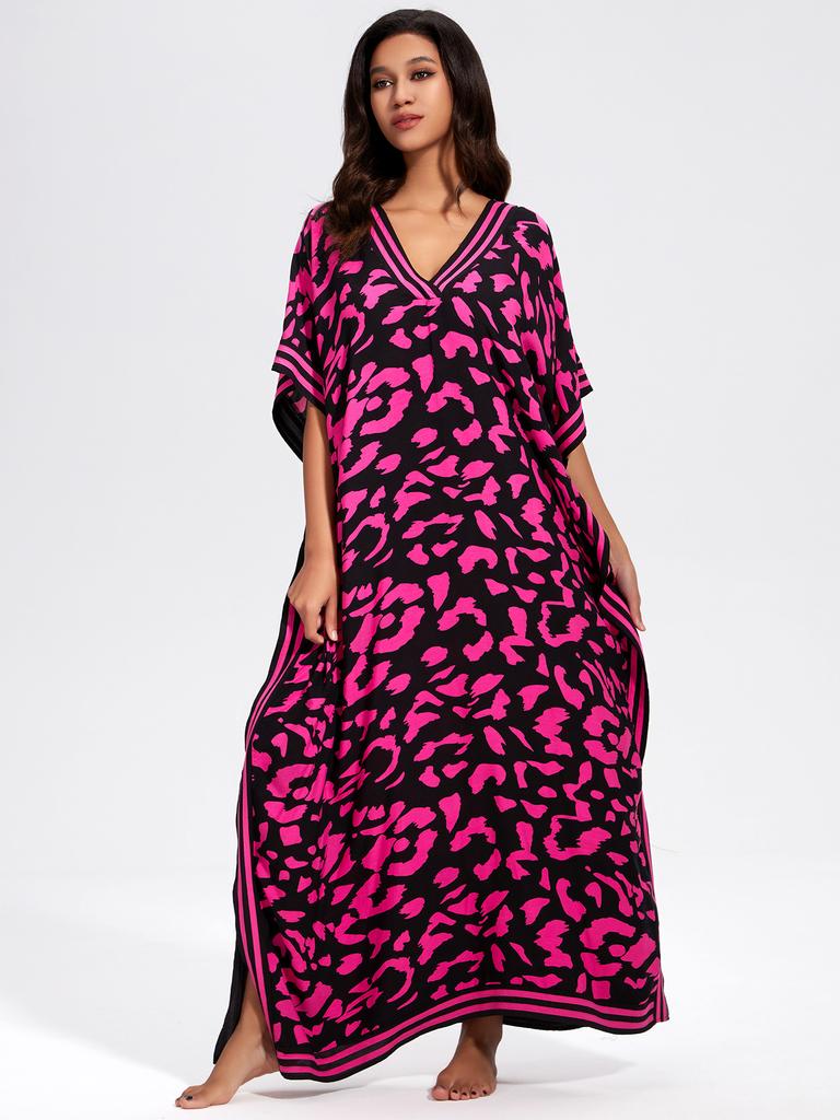 Beach Cover Ups for Swimwear Leopard Printed Maxi Dress Summer Holiday Bathing Suits Factory Supply