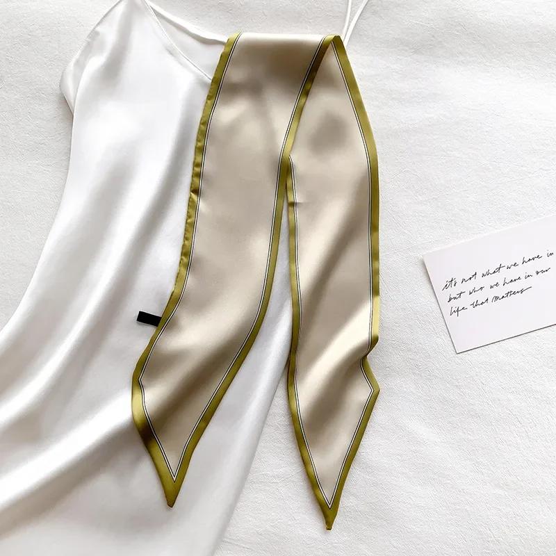 Модный принт шарф с лентой для волос, женский шейный галстук, сумка, шарфы, атласные шелковые узкие платки, женские платки с цветочными полосами, новинка 2022 года