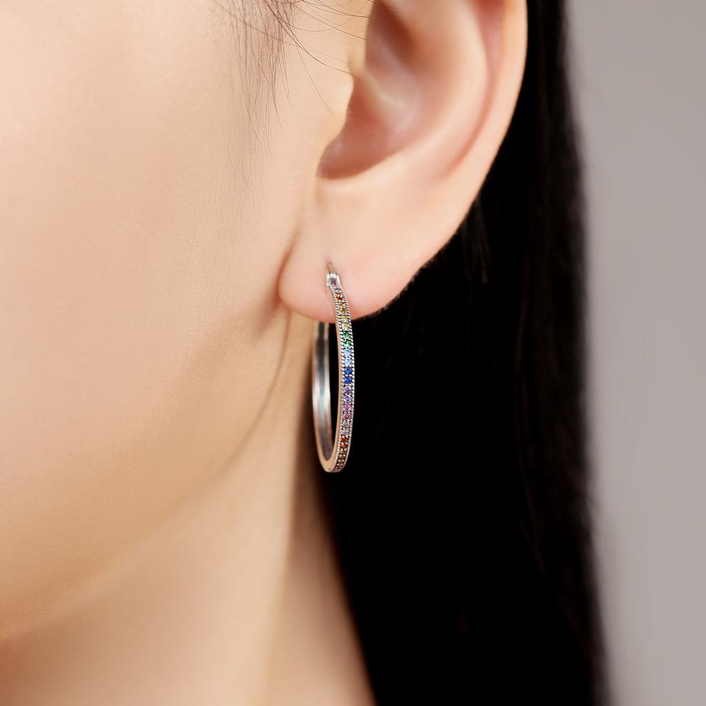 S925 Silver Rainbow Gradient Zircon Earrings Hoop Earrings Women Jewelry Trendy Anniversary Gifts