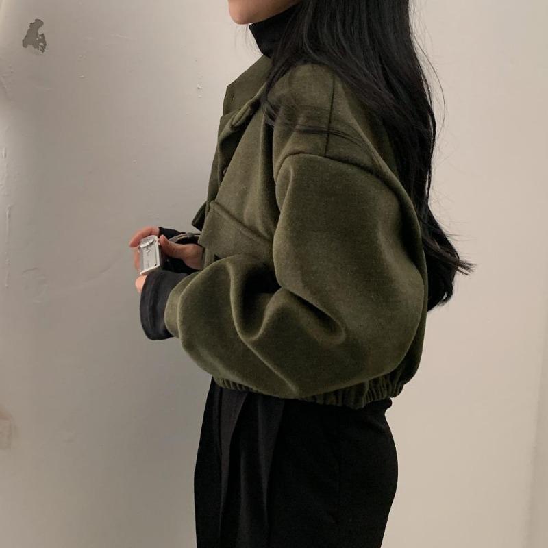 Women's Autumn and Winter Stand-up Collar Niche Short Slouchy Style Loose Casual Tweed Coat