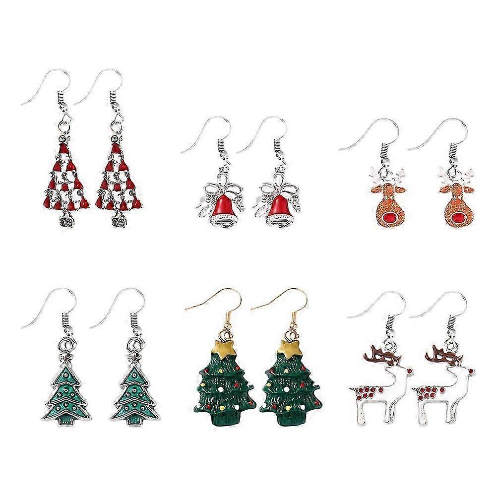 6 Pairs Xmas Earrings Christmas Theme Eardrops Ear Pendant (Random Style)