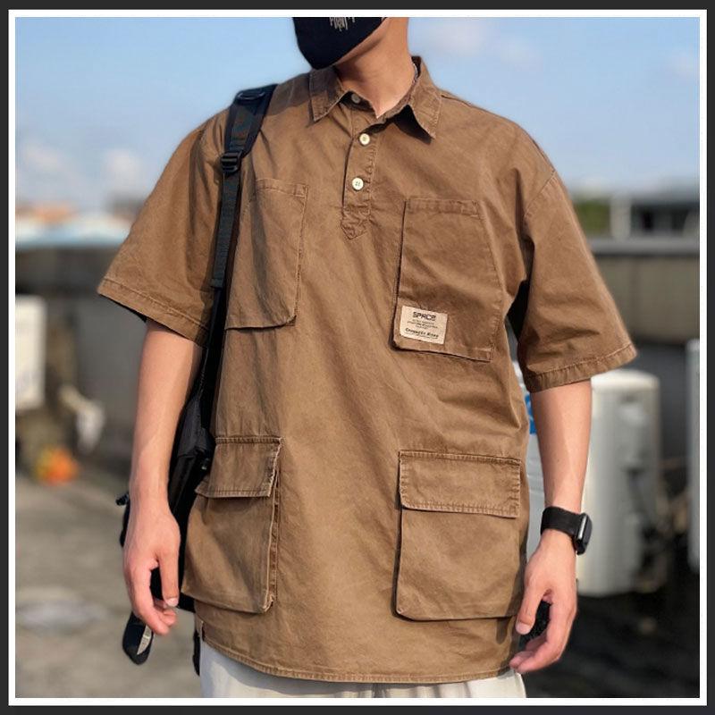 Летняя японская рубашка поло с коротким рукавом, футболка с воротником поло, мужской трендовый бренд, высококачественная рубашка с несколькими карманами, топ