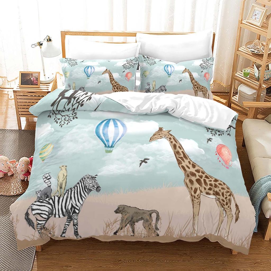 Акварельный мультяшный принт с животными Комплект пододеяльника Твин Фул Квин Кинг Детское постельное белье Одеяло Комплекты постельного белья Покрывало