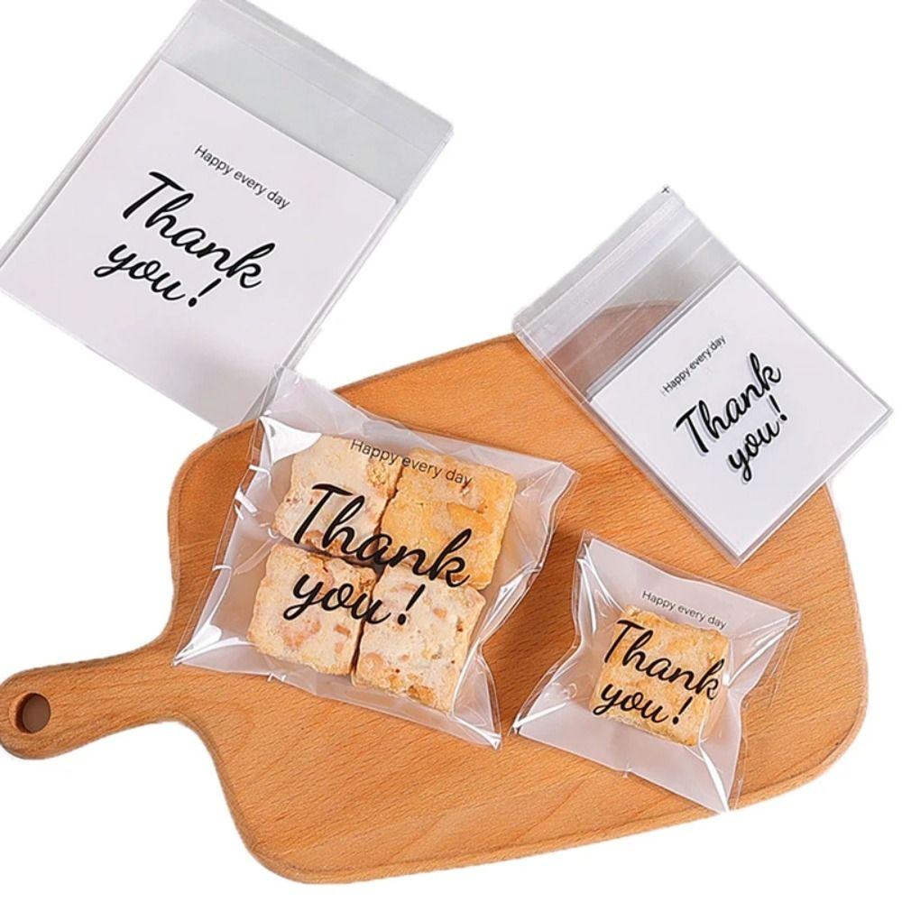 100Pcs Plastic Candy Gift Bags Thank You Cookies Baking Packaging Bag  Xmas Gift Packaging Bags