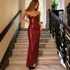 Sexy Pu Leather Strapless High Waist Backless Dress Women Elegant Split Bodycon Long Dresses Female Party Evening Vestidos