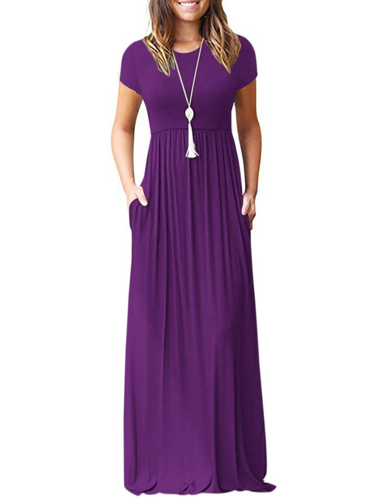 Женское платье макси с короткими рукавами и карманами 2024 года