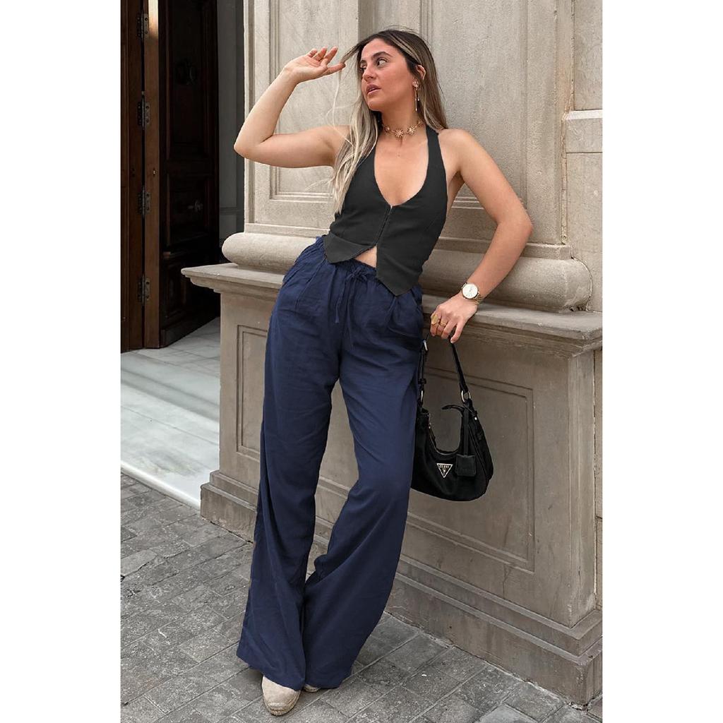 Белые широкие тканевые брюки со сборками на талии Mg1950