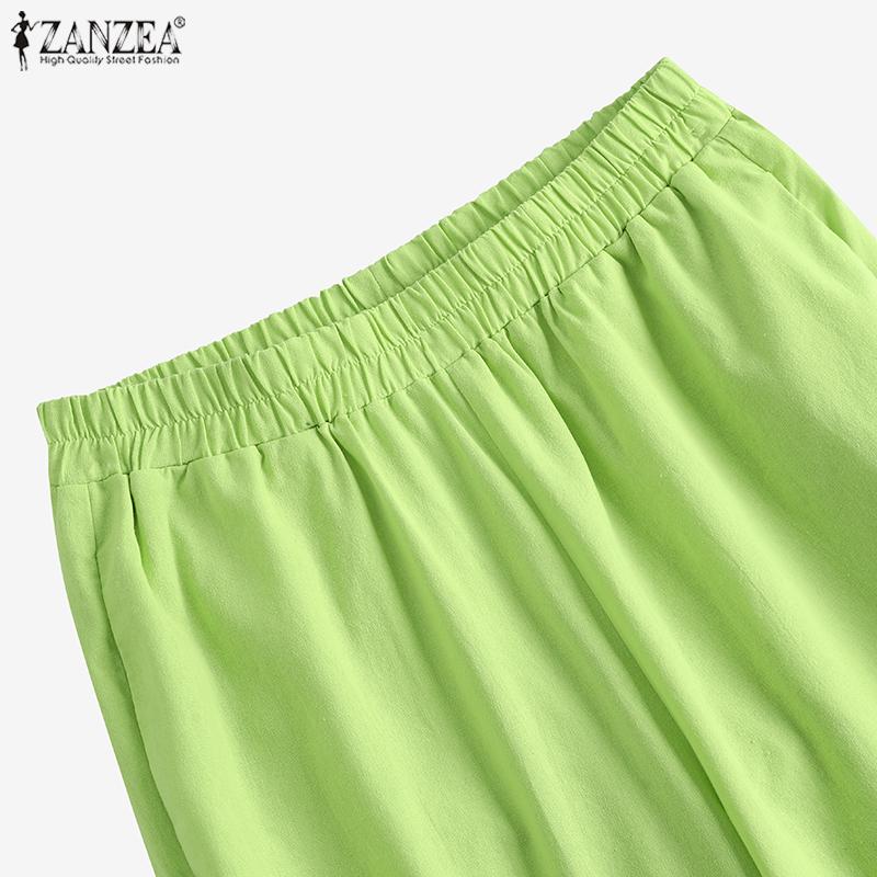 ZANZEA Cotton Outfits Womens 3/4 Sleeve Blouse and Pants Casual Two Piece Suit Set