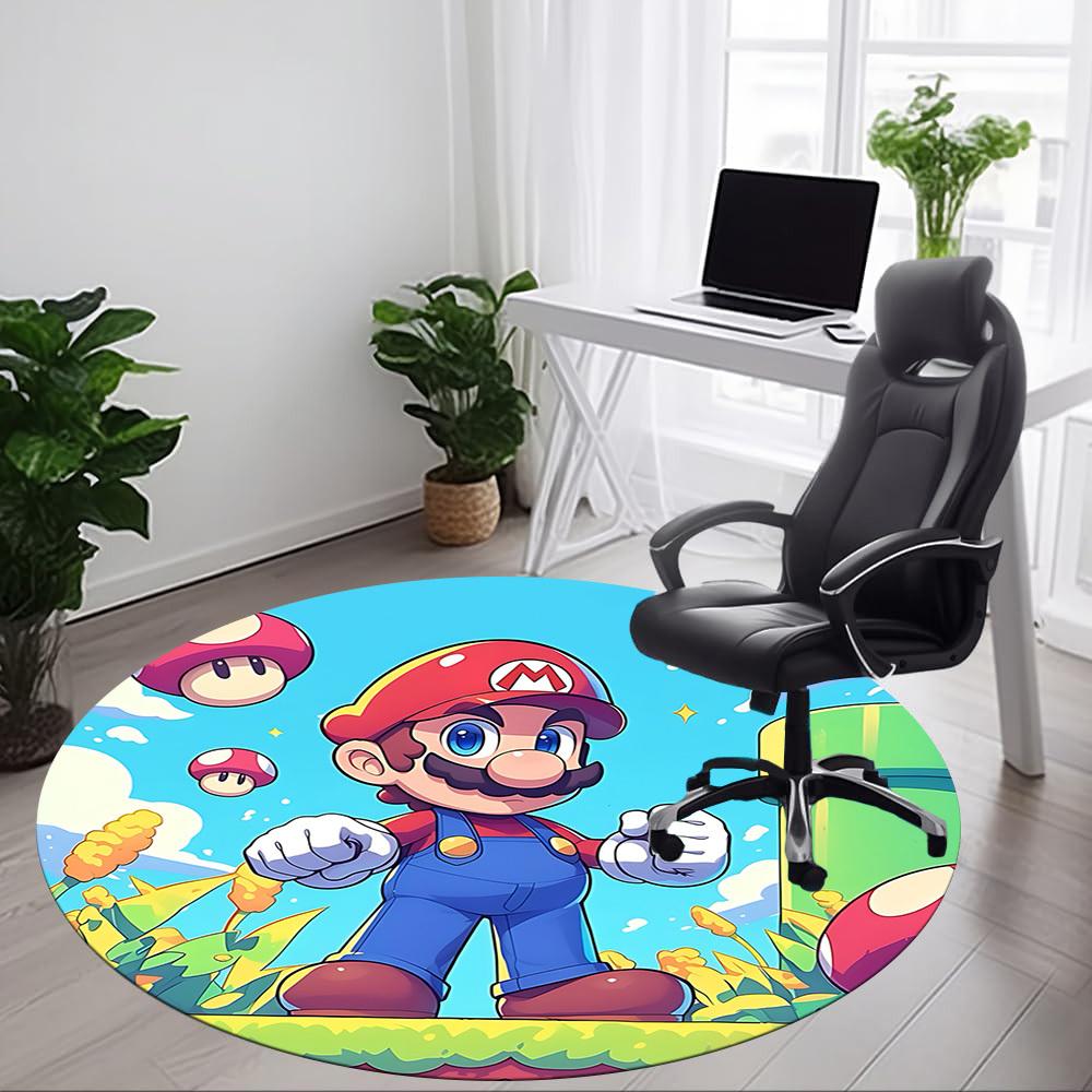 1pc Mario Adventure Office Round Area Rug, Under Office Chairs Bedroom Living Room Home Decor a1016238