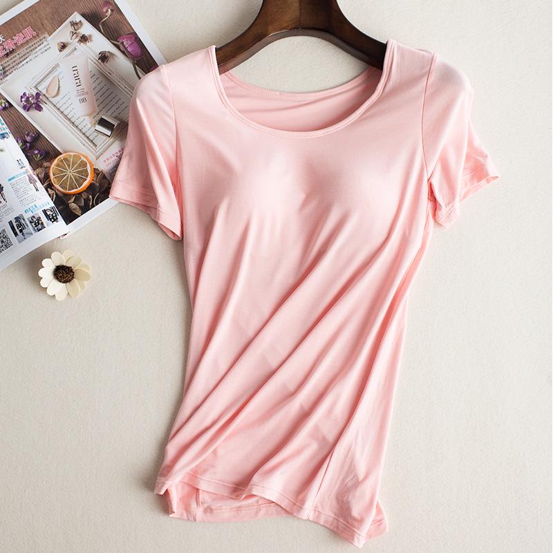 Спортивная футболка для йоги с короткими рукавами и встроенными подушечками — беспроводная, бюстгальтер не нужен — идеально подходит для лета и осени.