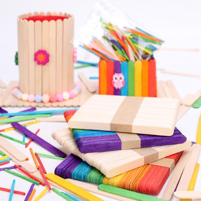 50Pcs/Bag 115*10mm Birch Wood Stick Diy Handmade Material Natural Color Colored Wooden Stick